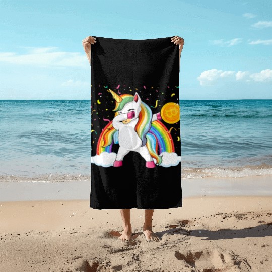 Dabbing Unicorn Bitcoin Sarcastic Cryptocurrency Beach Towels