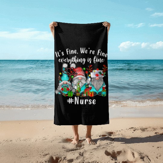 Gnome Its Fine Im Fine Everything Is Fine Xmas Beach Towels
