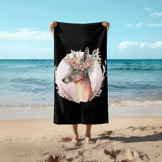 Watercolor Kangaroo Flower Crown Australian Animal Beach Towels