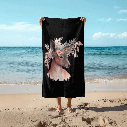 Cute Kangaroo Flower Crown Floral Kangaroo Lover Beach Towels