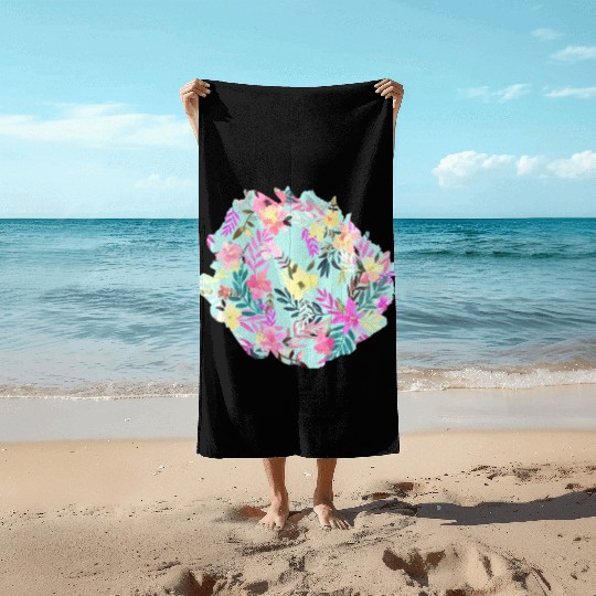 Hibiscus Floral Tropical Blue Beach Towels