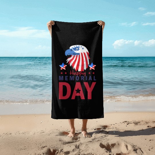 Happy Memorial Day Veterans Brave US Eagle Stars Beach Towels