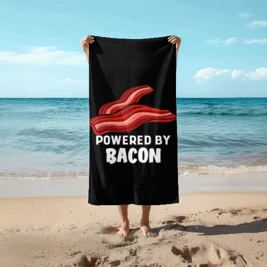 Funny Saying Powered By Bacon Pig Farmer Humorous Beach Towels