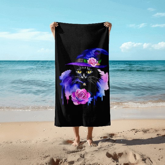 Watercolor Cat Halloween Sublimation Beach Towels
