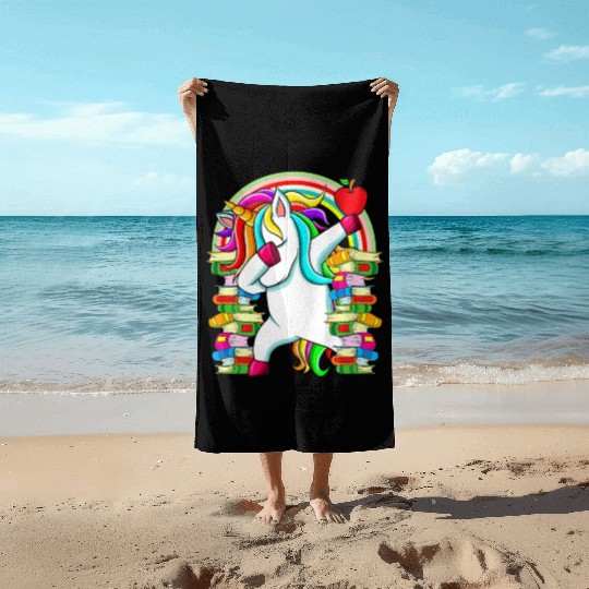 Womens Reading Teacher Dabbing Unicorn Elementary Beach Towels