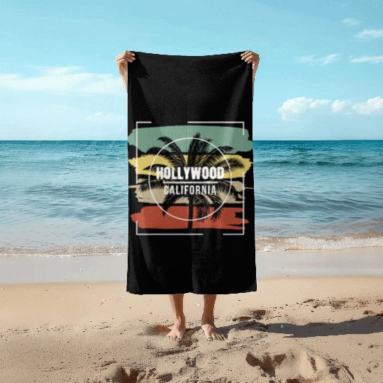 Hollywood California Retro Stylish Palm Tree Beach Towels