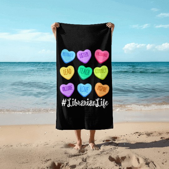 Librarian Life Teacher Valentines Day Pastel Candy Beach Towels