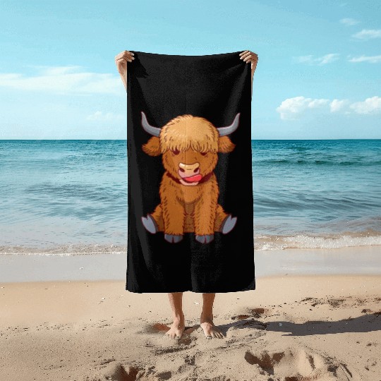 Scottish Highland Cow Cute Heifer Cattle Cow Farme Beach Towels