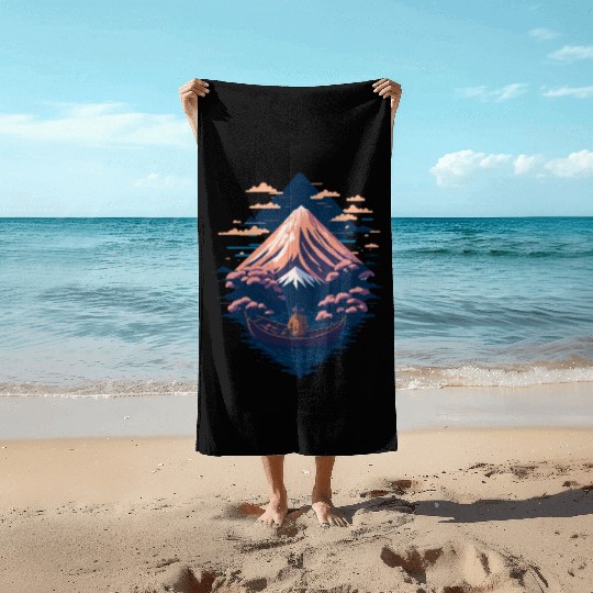 Serene Mount Fuji Sunset Peaceful River Scenery Beach Towels