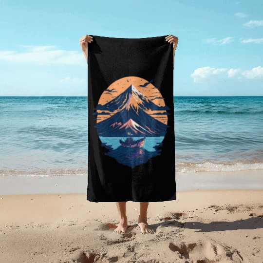 Serene Mount Fuji Sunset Peaceful River Scenery Beach Towels
