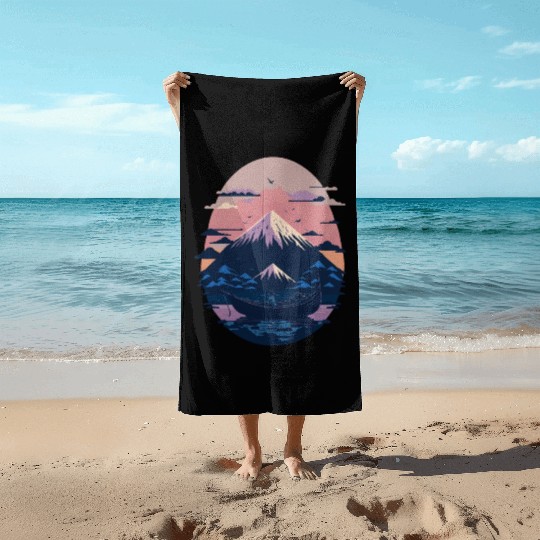 Serene Mount Fuji Sunset Peaceful River Scenery Beach Towels