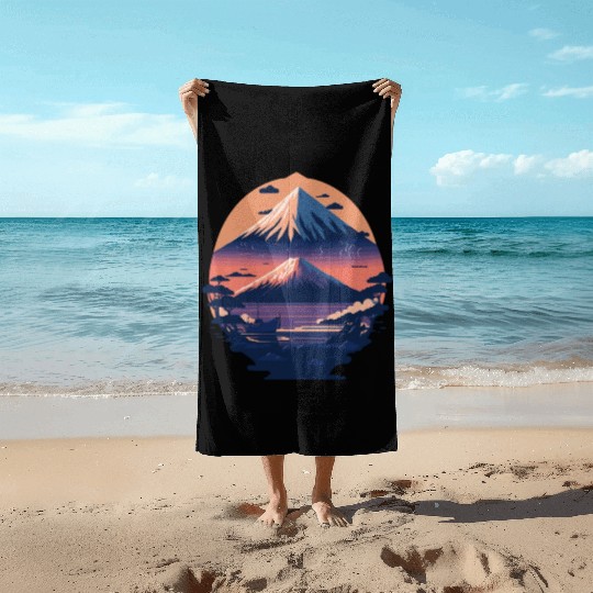 Serene Mount Fuji Sunset Peaceful River Scenery Beach Towels