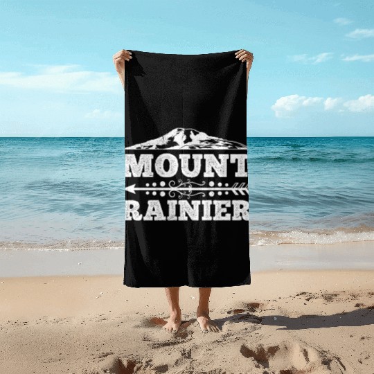 Mount Rainier climber Hiker Mountains Beach Towels