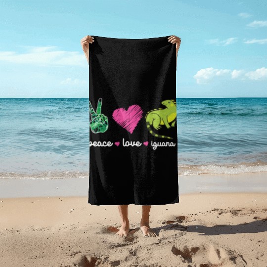 Peace Love Iguana Heart Beach Towels