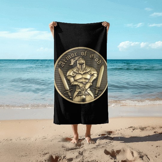 Armor of god christian knight Beach Towels