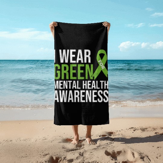 Green Ribbon Mental Health & Depression Awareness Beach Towels
