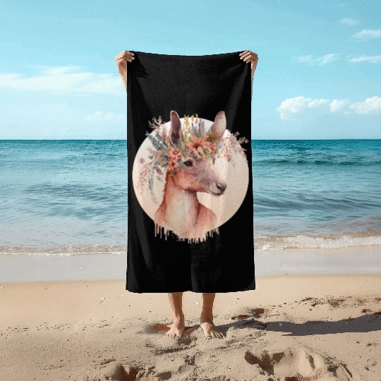 Cute Australian Kangaroo Flower Crown Animal Lover Beach Towels