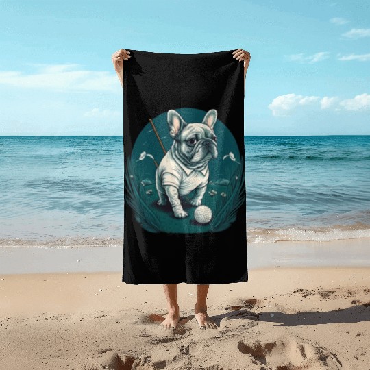 French Bulldog | Golf Sport Player Cute Frenchie Beach Towels