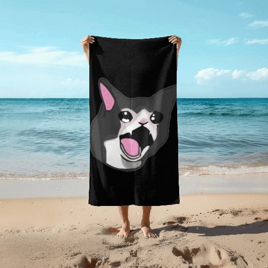 Yamero Crying Screaming Cat Meme Cute Japanese Beach Towels