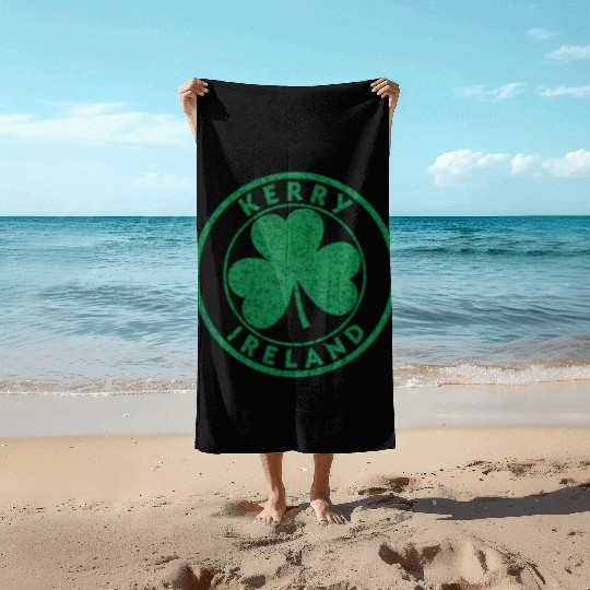 Kerry Ireland Shamrock Sign Distressed Green Print Beach Towels