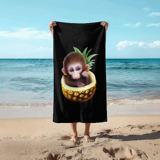 Little monkey in a pineapple Beach Towels
