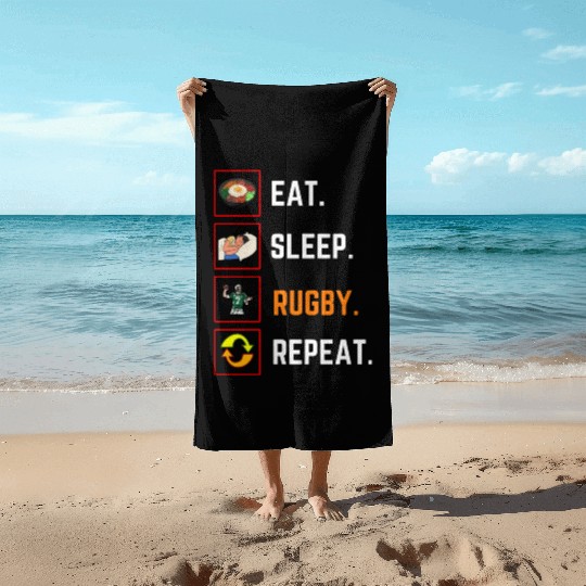 Funny Eat Sleep rugby Repeat Gift Beach Towels