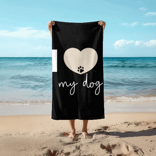 I Love My Dog Beige Heart Beach Towels