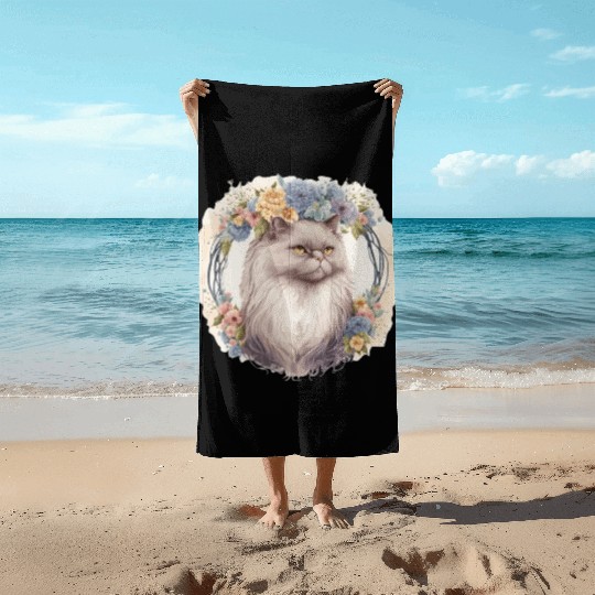 Cute Persian Cat Flower Crown Cats Pet Kitten Beach Towels