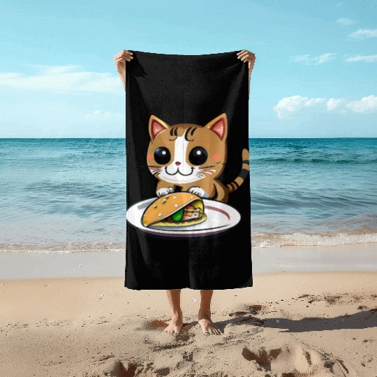 Cute Cat and Taco: A Playful Combination for Your Beach Towels