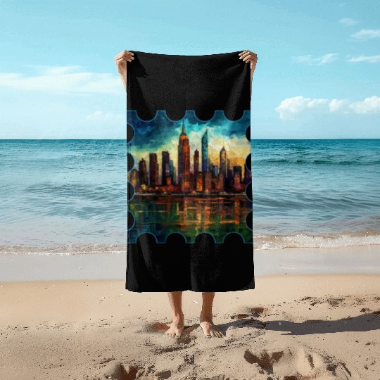 New York skyline Reverie A Symphony of Dreams Beach Towels