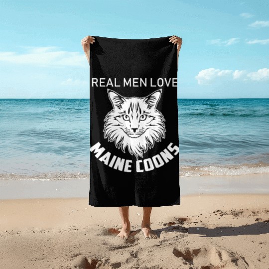 Real Men Love Maine Coons Gift For Cat Lover Beach Towels