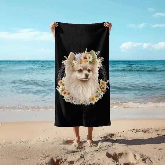 Cute Pomeranian Pom Flower Crown Pet Dog Breed Flo Beach Towels