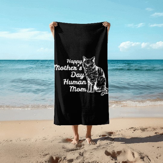 Happy Mother's Day Human Mom Vintage Catfunny fami Beach Towels