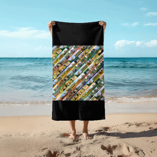Wildlife Stripe Multi Color Collage Beach Towels