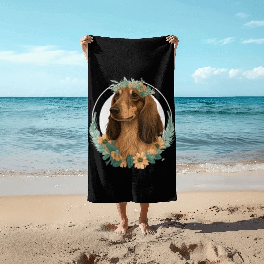 Cute Dachshund Flower Crown Pet Dog Breed Floral P Beach Towels