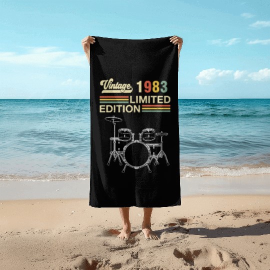 Vintage 1983 Drums 40th Birthday Drummer Beach Towels
