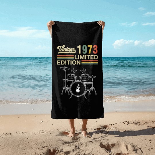 Vintage 1973 Drums 50th Birthday Drummer Beach Towels