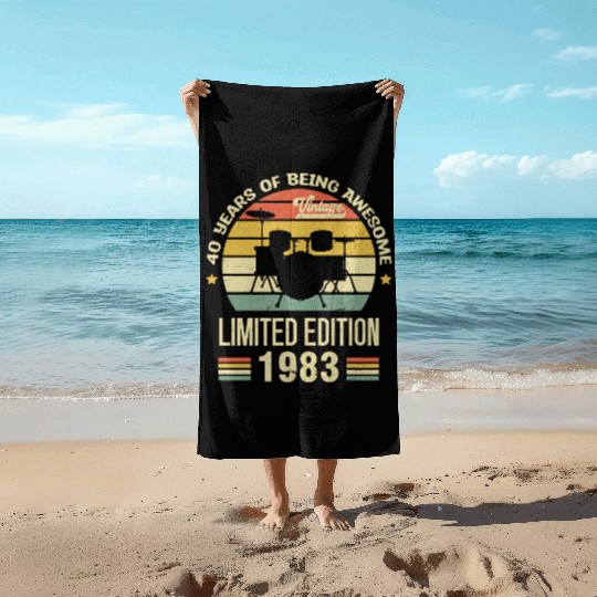 Vintage 1983 Drums 40th Birthday Drummer Beach Towels