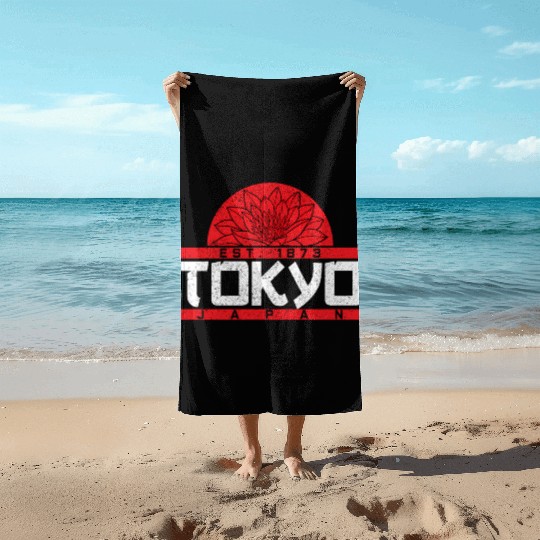Tokyo Japan Est 1873 Lotus Japanese Beach Towels