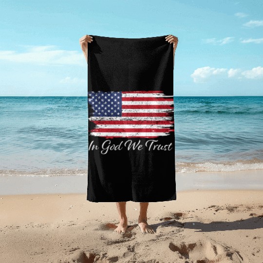 In God We Trust Us Flag Patriotic Beach Towels