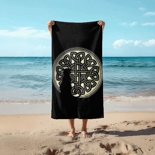 Celtic Knot Cat And The Moon Beach Towels