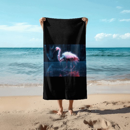 Neon Bird of Paradise Beach Towels