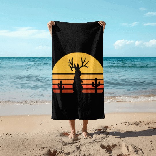 Eighties Jackalope Cryptid Rabbit Beach Towels