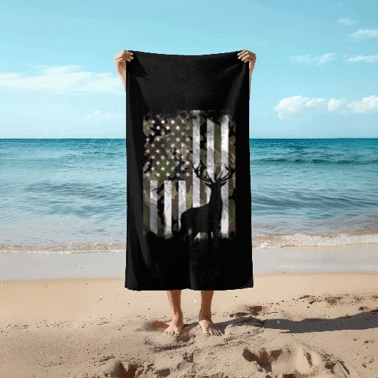 Patriotic Camo American Flag Deer Hunter Hunting Beach Towels