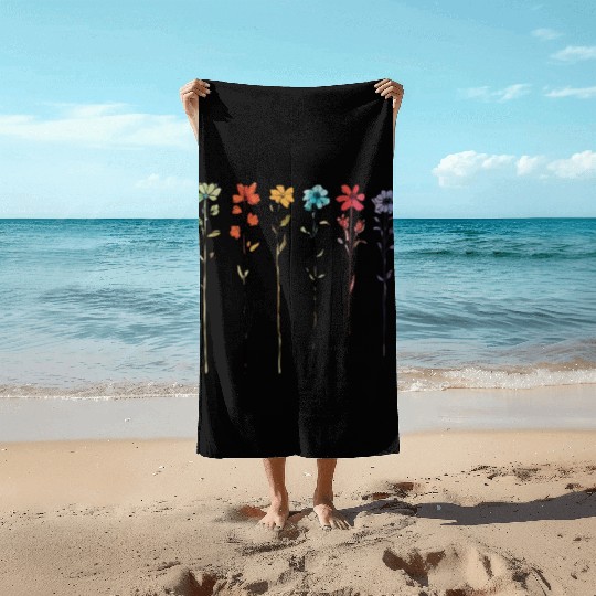 Serene Linear Floral Artwork Beach Towels