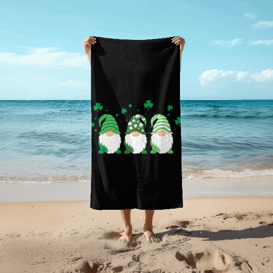 Gnomes Holding Shamrock Leopard Plaid St Patrick'S Beach Towels