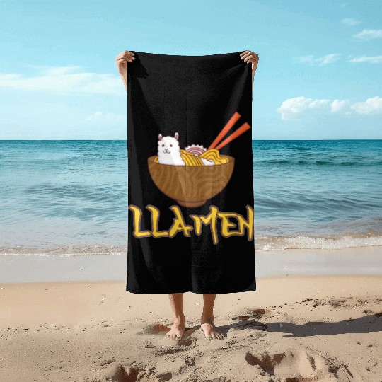 Llamen Japanese Ramen Noodles Alpaca Kawaii Llama Beach Towels