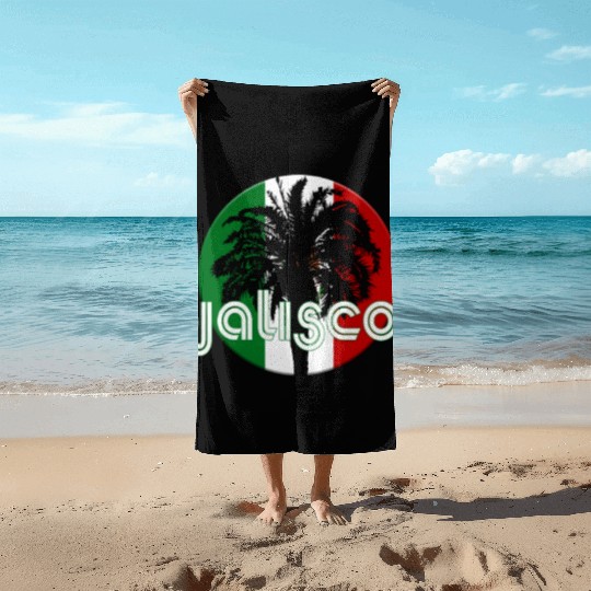 Jalisco Mexico Flag Native Palm Tree Mexican Beach Towels
