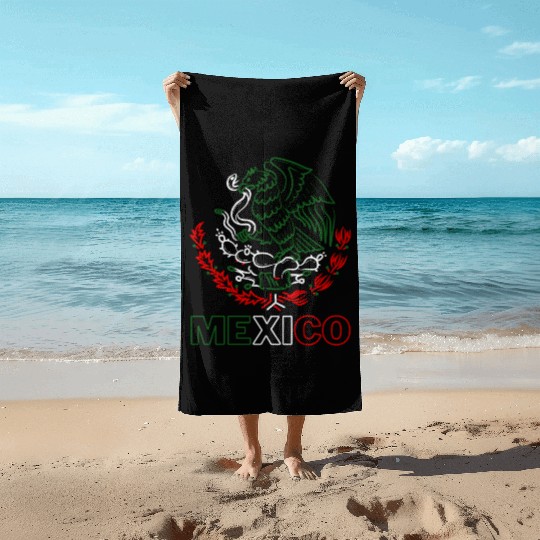 Mexico With Mexican Eagle From Flag Red Green And Beach Towels