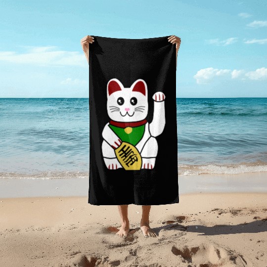 Cute Japanese Lucky Cat 1 Beach Towels